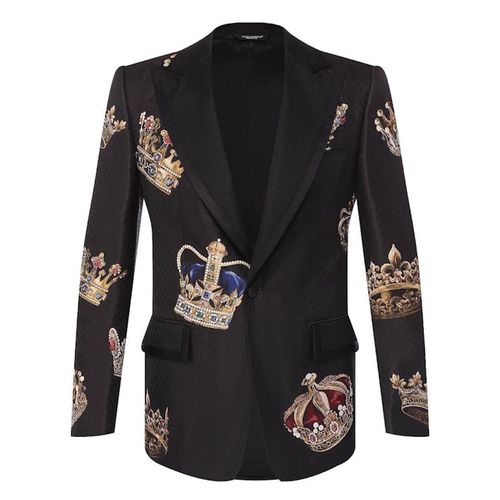 Áo Vest Nam Dolce & Gabbana D&G Crown Jacquard Silk Tuxedo Blazer Màu Đen Size 46
