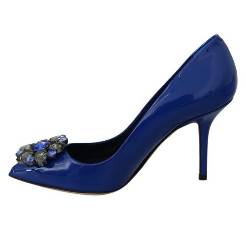 Giày Cao Gót Nữ Dolce & Gabbana D&G Blue Leather Crystal Heels Pumps Shoes Màu Xanh Size 37