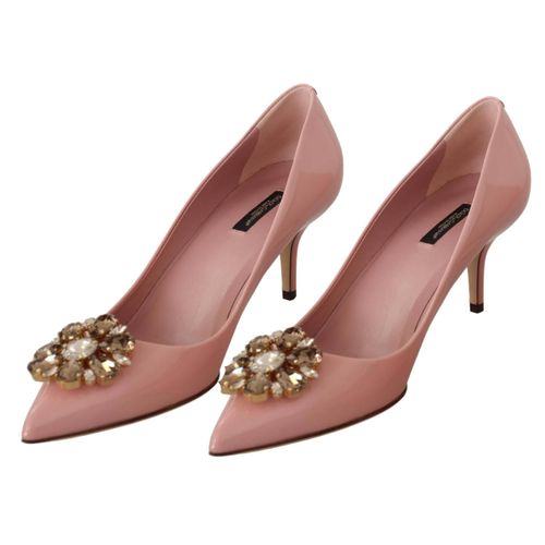 Giày Cao Gót Nữ Dolce & Gabbana D&G Pink Patent Leather Crystal Heels Pump Shoes Màu Hồng Size 36