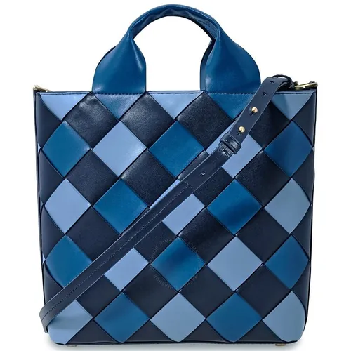 Túi Tote Michael Kors MK Mott Woven Leather Market Tote- Admiral Multi Màu Xanh Blue