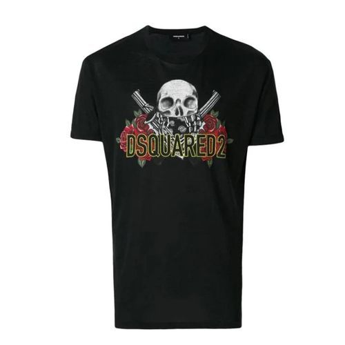 Áo Thun Dsquared2 Skull And Rose Logo Print T-Shirt Màu Đen Size M