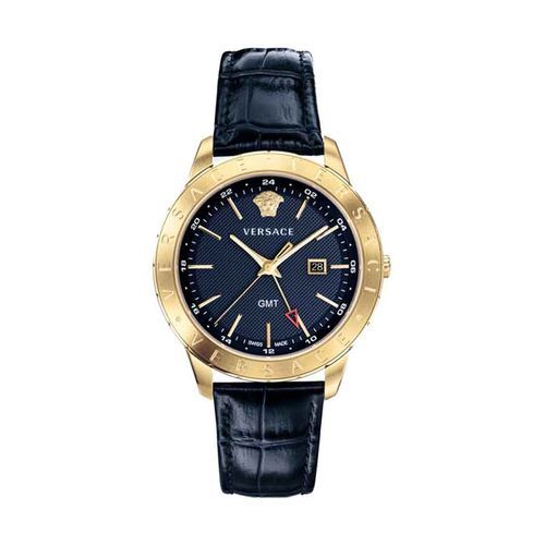 Đồng Hồ Versace Univers GMT Black Dial Blue Leather Men's Watch VEBK00318 43mm