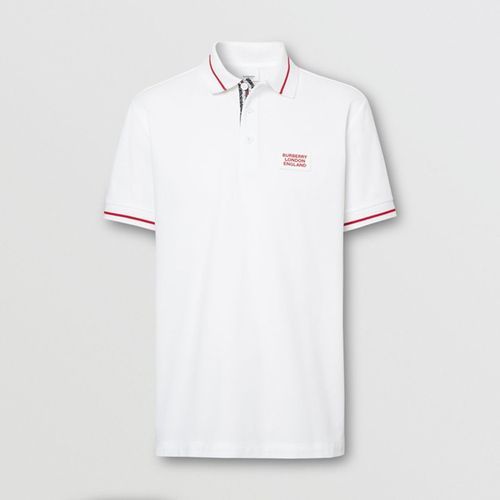 Áo Polo Burberry Logo Applique Cotton Pique Polo Shirt Màu Trắng Size M
