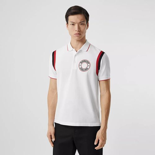Áo Polo Burberry Logo Graphic Appliqué Cotton Piqué Polo Shirt Màu Trắng Size S