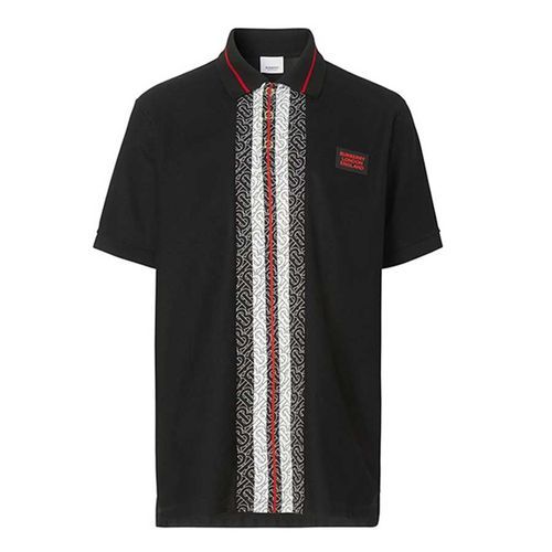 Áo Polo Burberry Monogram Stripe Shirt Màu Đen Size XS