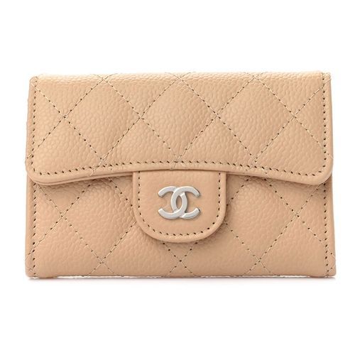 Ví Chanel Caviar Quilted Flap Card Holder Wallet Beige Màu Be