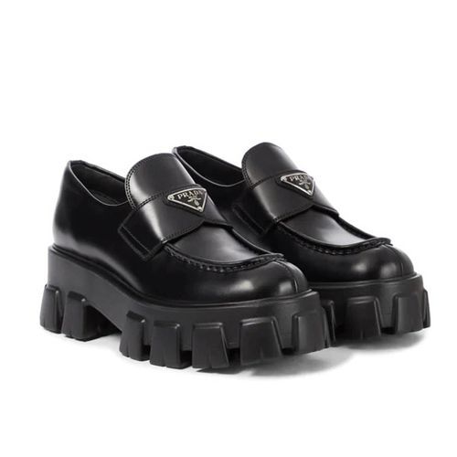 Giày Lười Prada Loafers Đế Cao Màu Đen Size 36