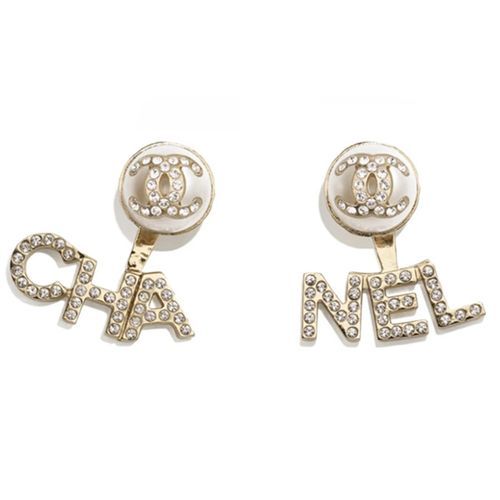 Khuyên Tai Chanel Gold CC 2 In 1 Logo Pearls Màu Vàng Gold