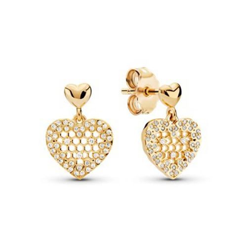 Khuyên Tại Pandora Heart Honeycomb Lace Dangle Earrings 268750C01 Màu Vàng