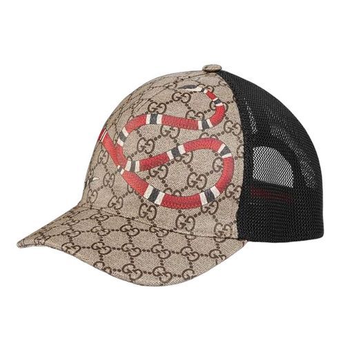 Mũ Gucci Kingsnake Print GG Supreme Baseball Beige Size S