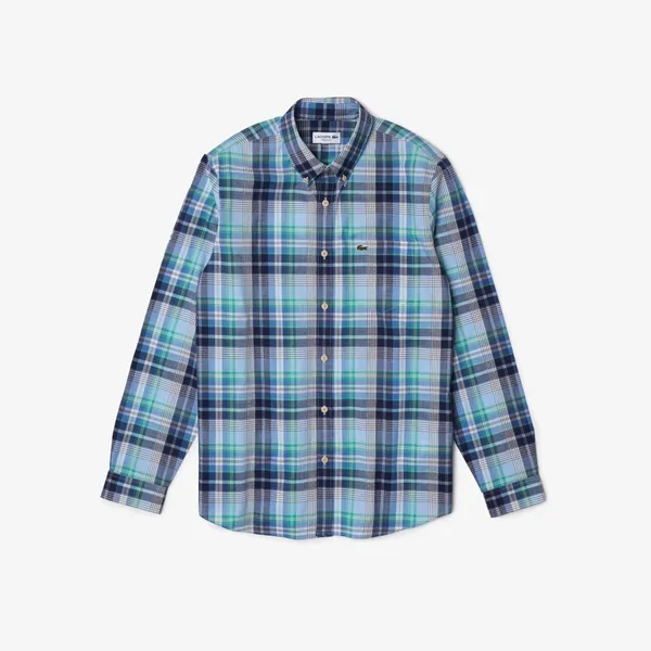 Áo Sơ Mi Nam Lacoste Regular Fit Large Checked Stretch Cotton CH9041 - 51W Màu Xanh Kẻ Size 42
