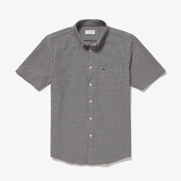 Áo Sơ Mi Nam Lacoste Coolmax Blend Jacquard Short Sleeve Check Shirt CH720 - 031 Màu Đen Size 38