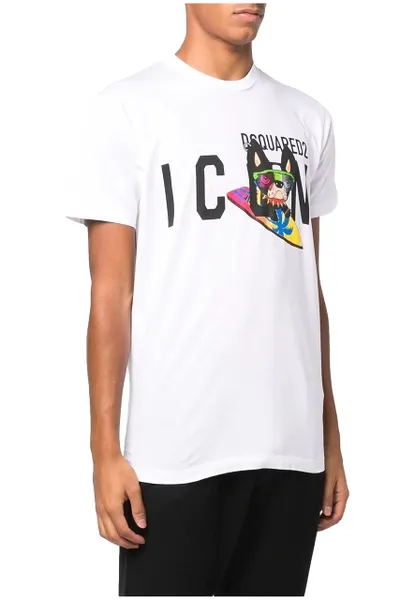 Áo Phông Nam DSquared2 Icon S79GC0064 Màu Trắng Họa Tiết