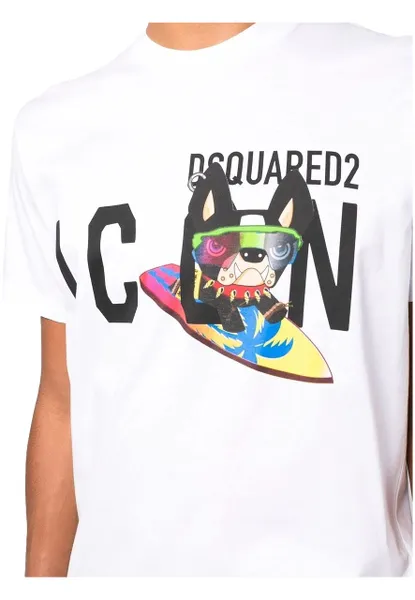Áo Phông Nam DSquared2 Icon S79GC0064 Màu Trắng Họa Tiết