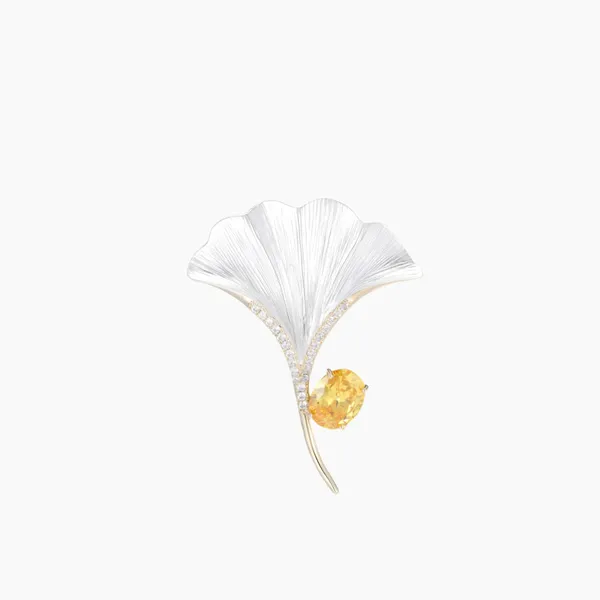 Cài Áo Nữ Meri Shining Ginkgo BR142 Màu Trắng Vàng