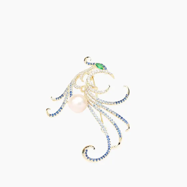 Cài Áo Nữ Meri Blue Feather BR163 Màu Vàng Xanh