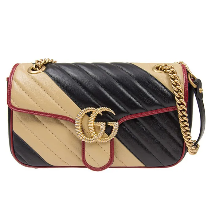 Túi Đeo Chéo New Gucci Handbags GG Marmont 443497 0OLOX 9689 Crossbody Bag Màu Đen Be