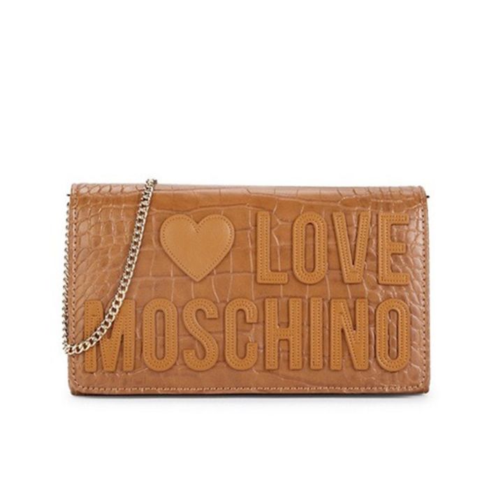Túi Đeo Chéo Nữ Love Moschino Logo Croc-Embossed Crossbody Bag Màu Nâu