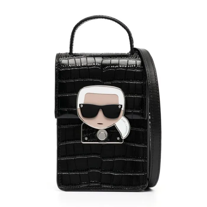 Túi Đeo Chéo Nữ Karl Lagerfeld K/Ikonic Croco-Embossed Crossbody Bag Màu Đen